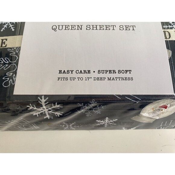 Rae Dunn SnowGlobes Snowflakes Christmas Holiday Soft Queen Sheet Set 4 Piece - Picture 2 of 13